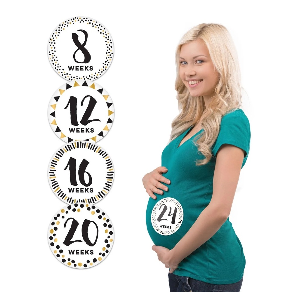 Pearhead Pregnancy Milestone Stickers - Black, Gold, and White